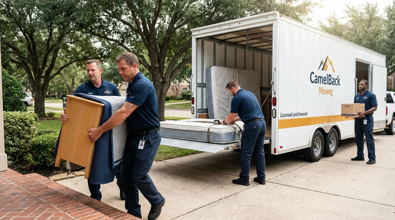Crew loading residential truck for cross-state move from Farmingdale, ME