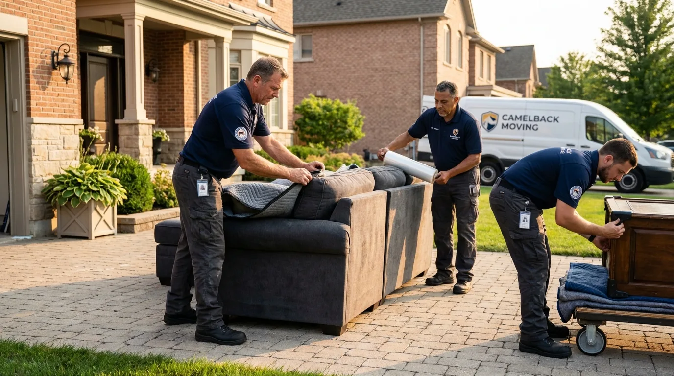 Large estate moving crew wrapping furniture in Farmingdale, ME